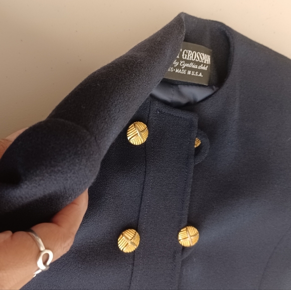 Vintage Navy Blue Military Chic 100% Wool Double Breasted Structured Jacket - Picture 15 of 15